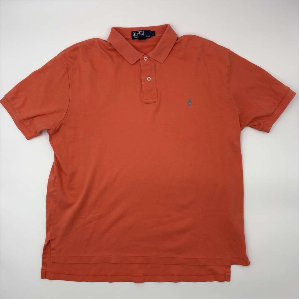 Polo Ralph Lauren Shirt Mens L Orange Cotton Vintage Pique Short Sleeve Polo